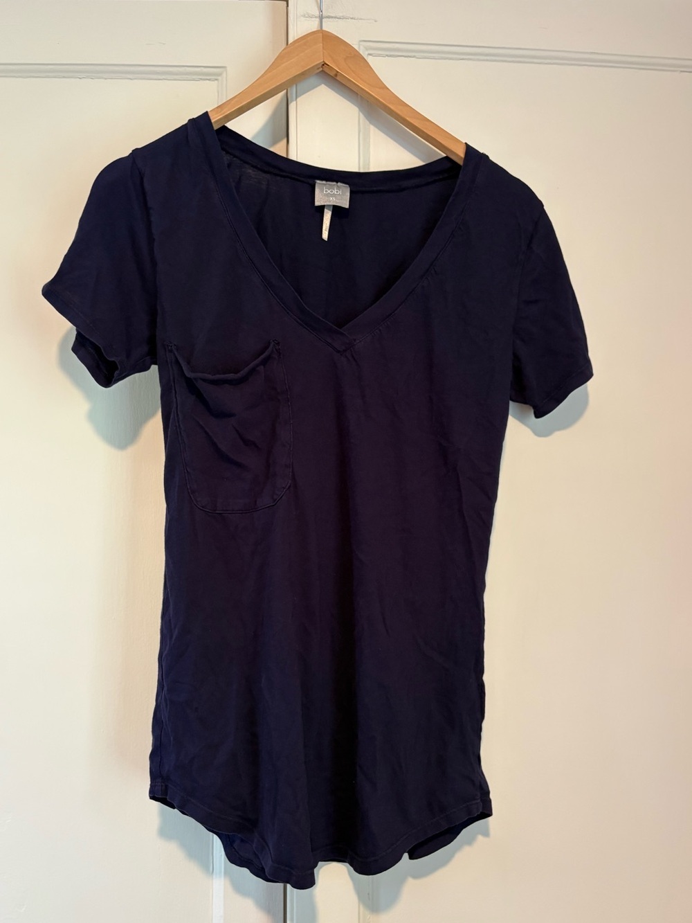 Bobi Navy Cotton V-Neck Pocket Tee